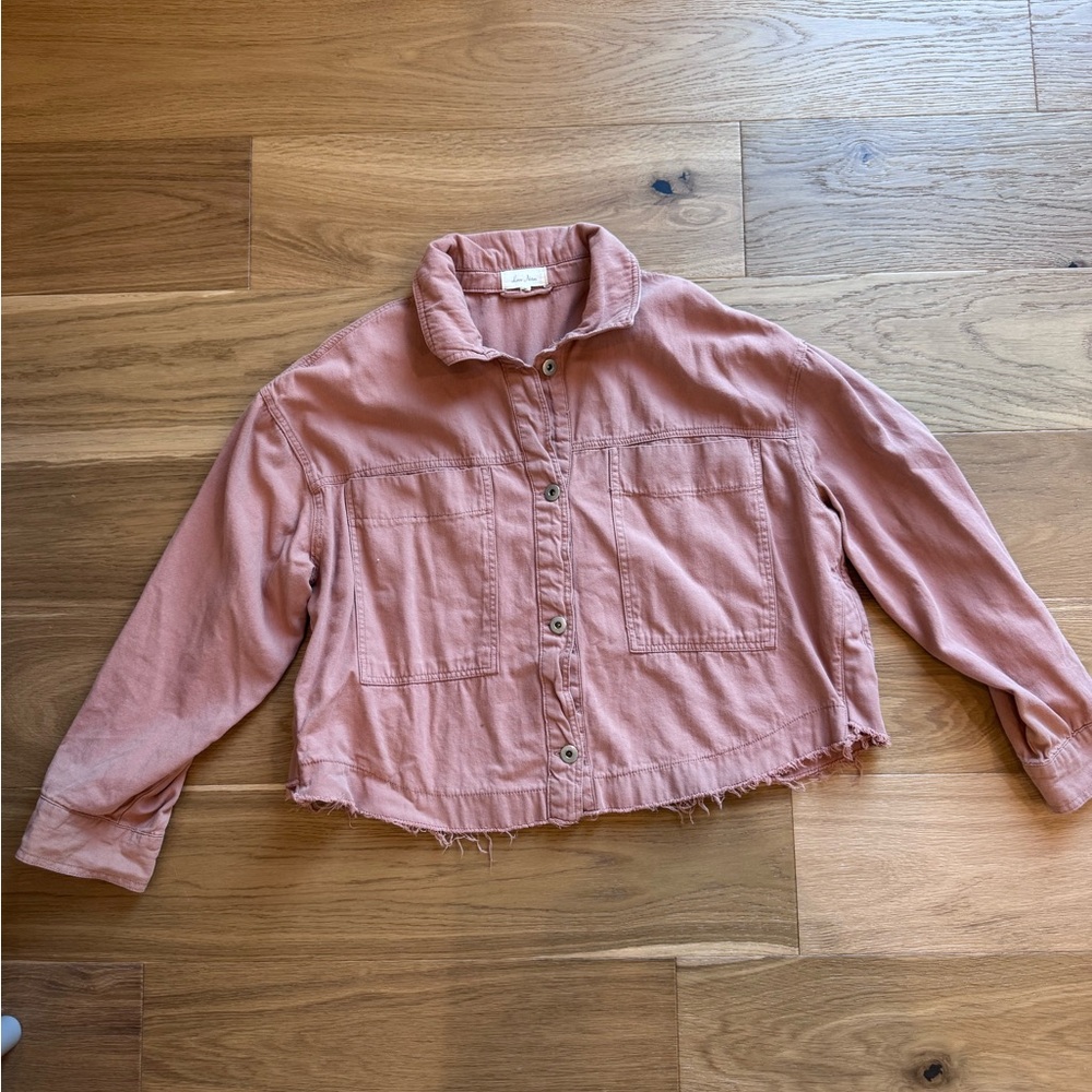 Love Notes Dusty Pink crop demim shirt